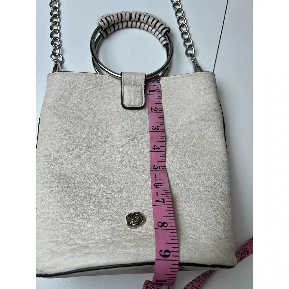 Carlos Santana Ivory Vegan Leather Bucket Round Covered Handles Cross Body Bag